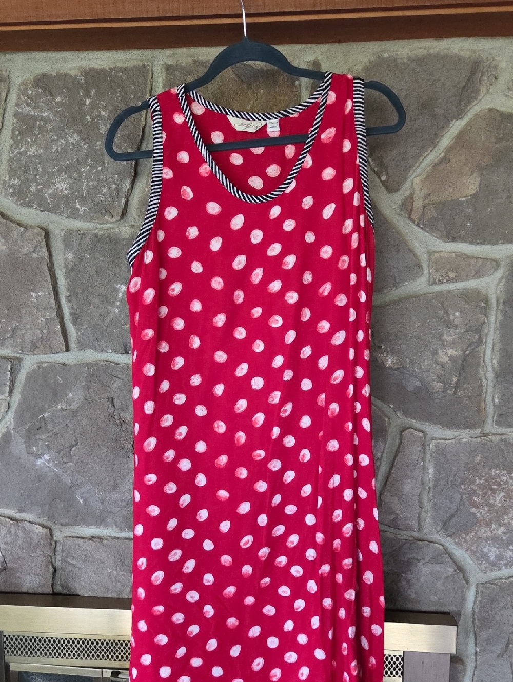 Red Polka Dot Tank Dress with Striped Trim